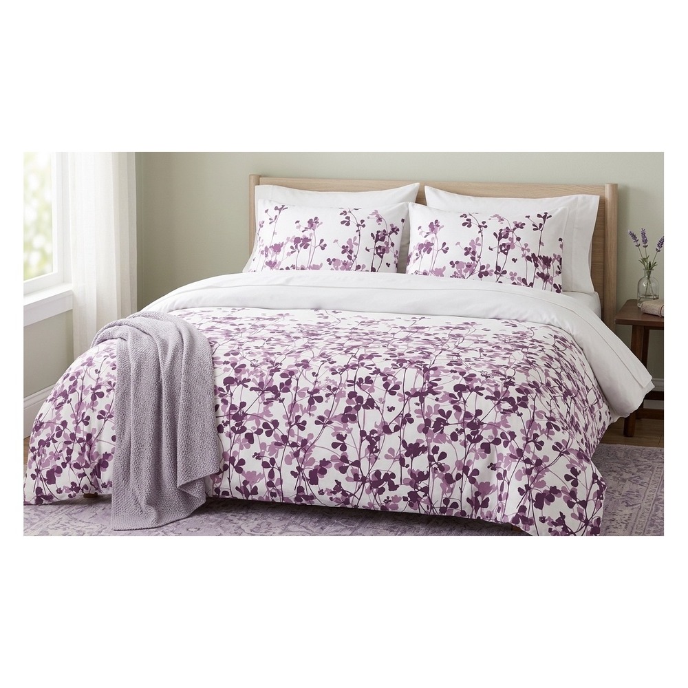 IKEA Ransby Duvet Cover Set Purple Floral White Cotton Full Queen 3pc 13867